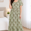 Floral Print Cotton Nighty with Side Pocket