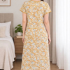 Floral Print Cotton Nighty with Piping Yoke Accent