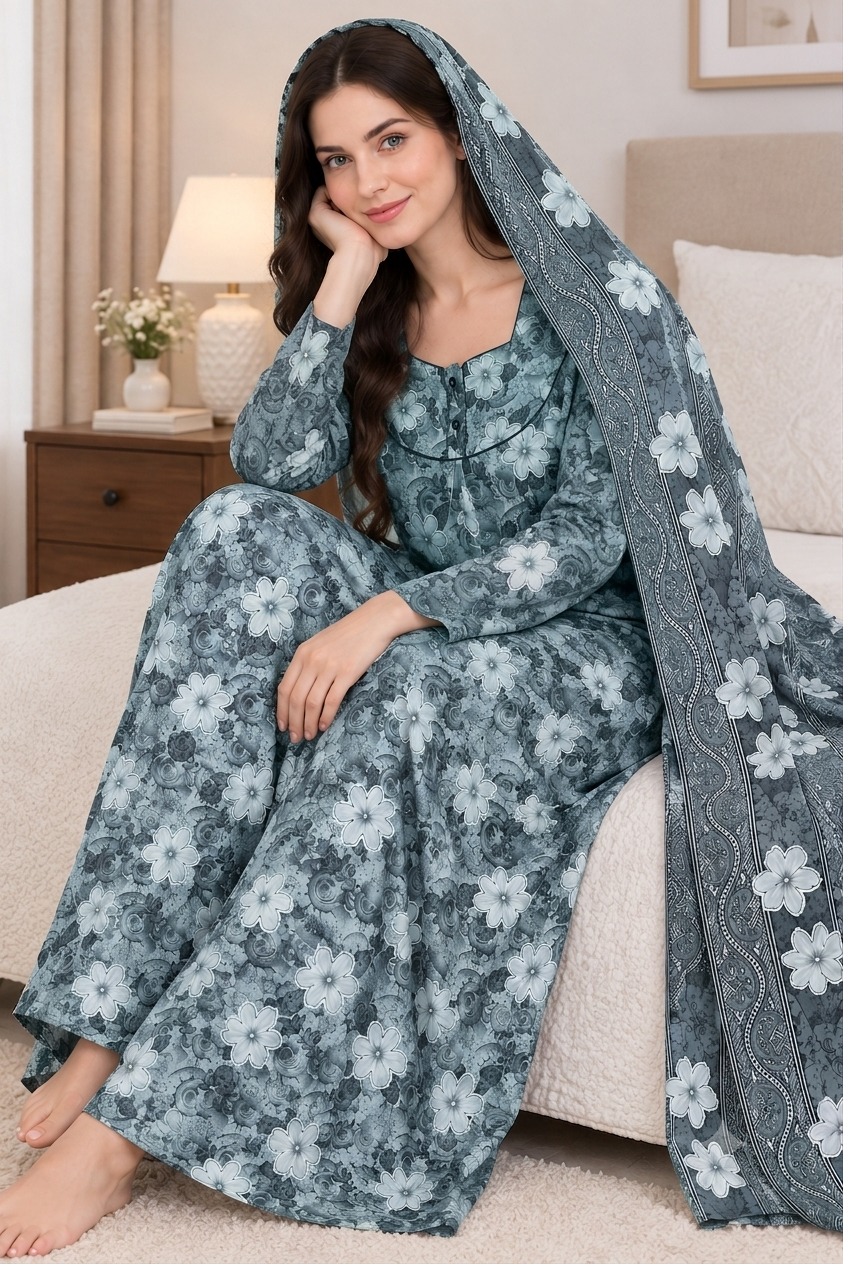 Gemini_Generated_Image_rt9lzrrt9lzrrt9l Floral Printed Cotton Nighty with Dupatta Set