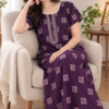 Geometric Printed Cotton Nighty with Embroidered Yoke